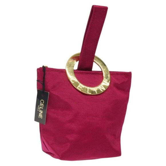 CELINE Circle Pouch Nylon Pink Gold Auth - Picture 1 of 16